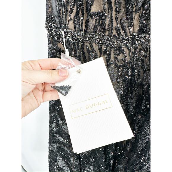 Mac Duggal 79339 Black Embellished Feather Cap Sleeve Midi Dress Size 18 New - Picture 7 of 9